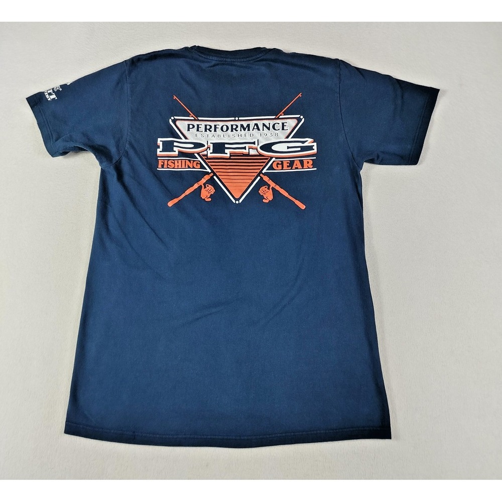 Columbia PFG Shirt Mens Medium Blue Performance Fishing Gear Graphic Tee Outdoor